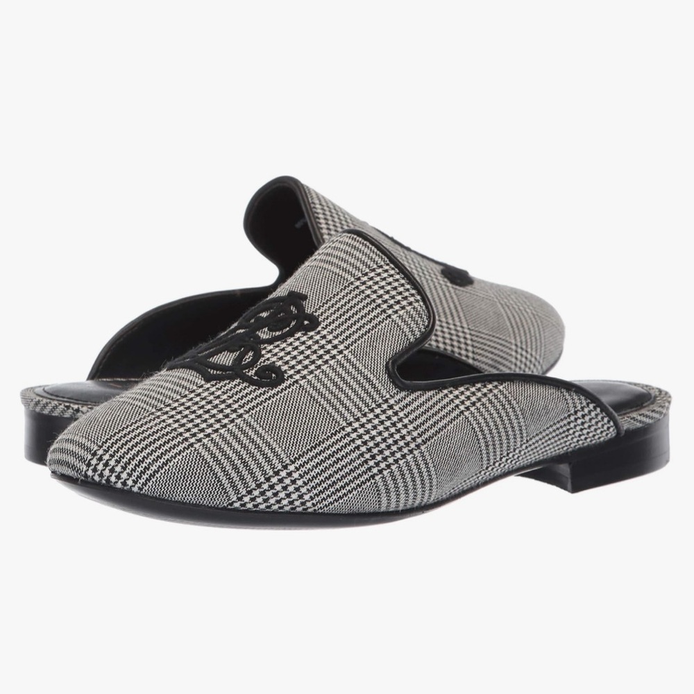 Ralph Lauren Black & Gray Plaid Embroidered Slip-On Loafers